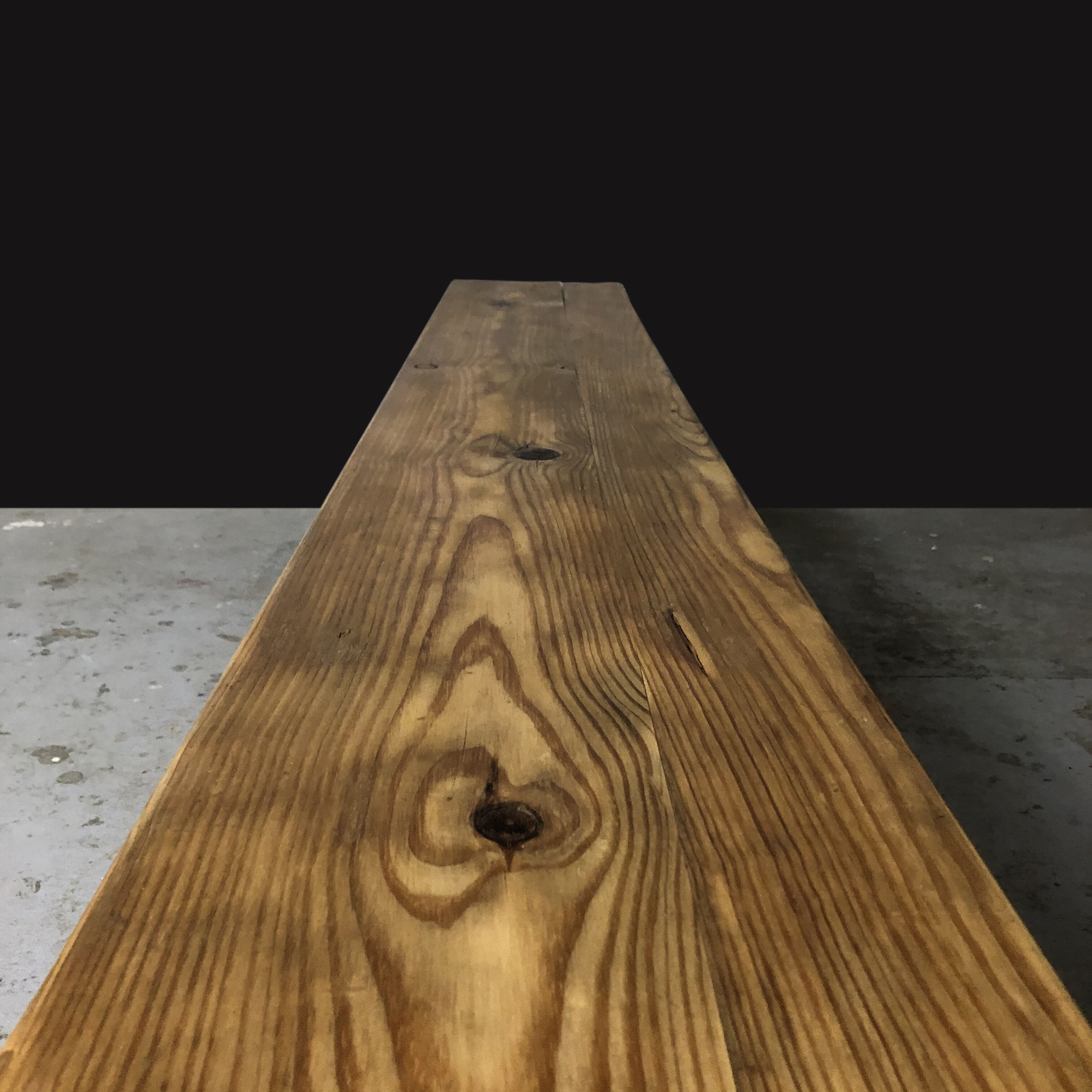 Painted wooden bench, black base, L179 cm