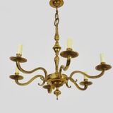 Old chandelier, suspension, light fixture with 6 bronze lights. 70s