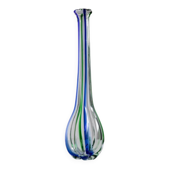 XL Vintage Murano Glass Vase by Archimede Seguso, Clear Glass with Blue-Green Details, Pumpkin Shape, Italy 1970s