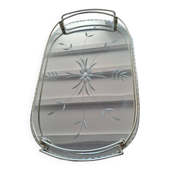 Plateau de service en verre miroir, années 50