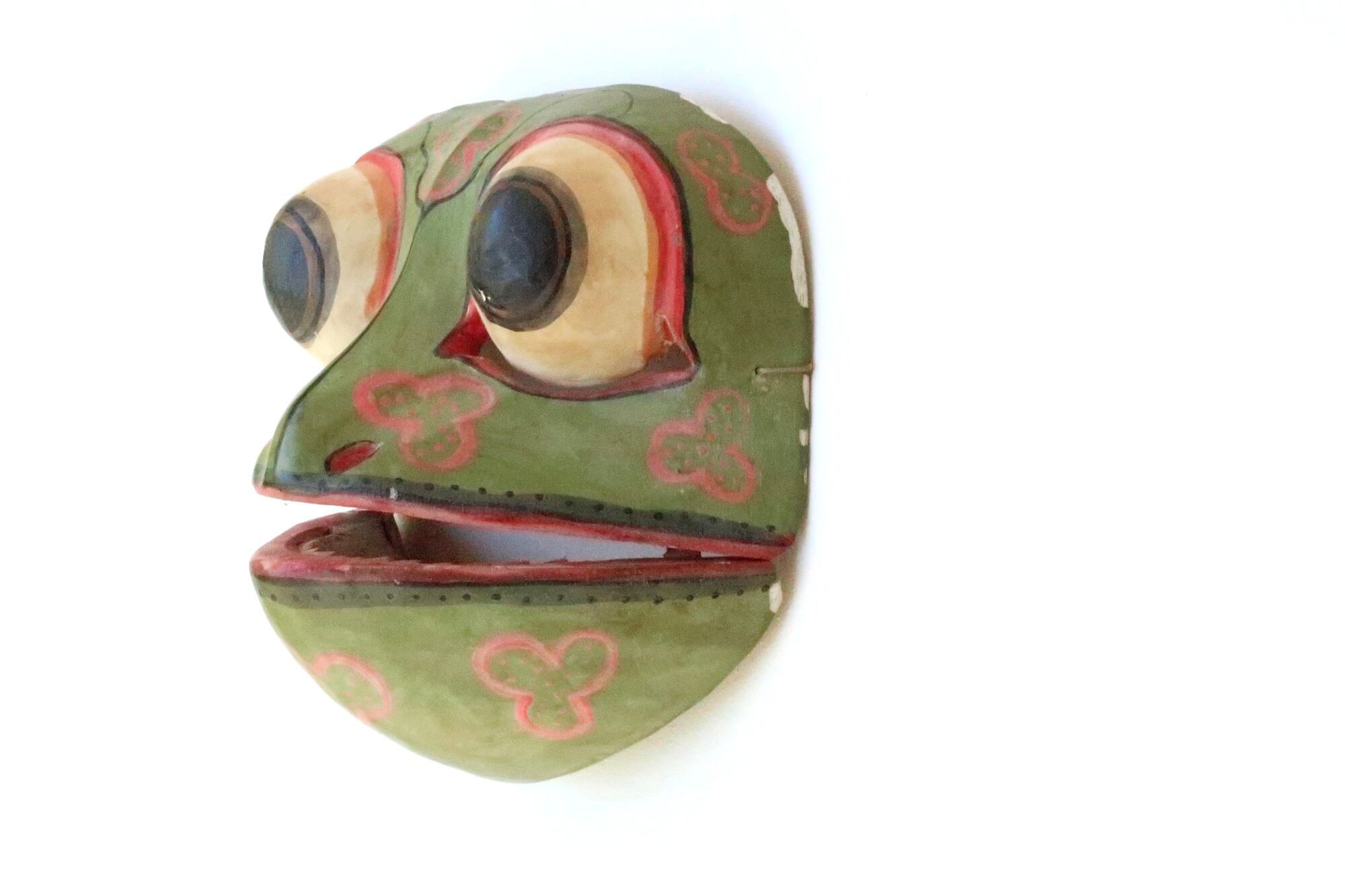 Articulated frog mask made of Bali wood, 80s