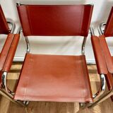 4 fauteuils S34 style Marc Stam en cuir cognac et tubulaire