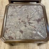 Pair of coffee tables in oak and fossil stone