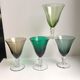 Set of 4 colored wine glasses feet worked 50s