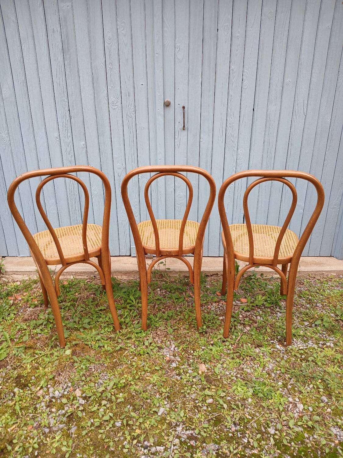 3 antique bistro chairs with canework