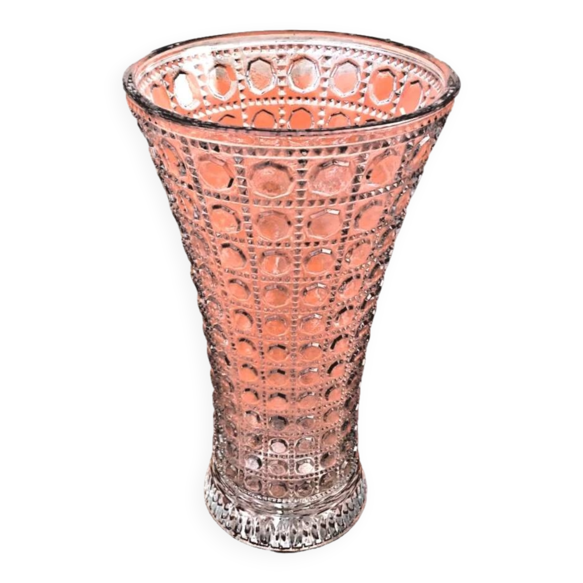 Vase en verre moulé transparent à décor de facettes, années 1950