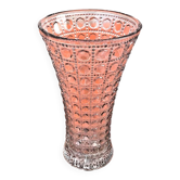 Vase en verre moulé transparent à décor de facettes, années 1950
