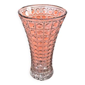1950s Large transparent glass vase moulded with a faceted design