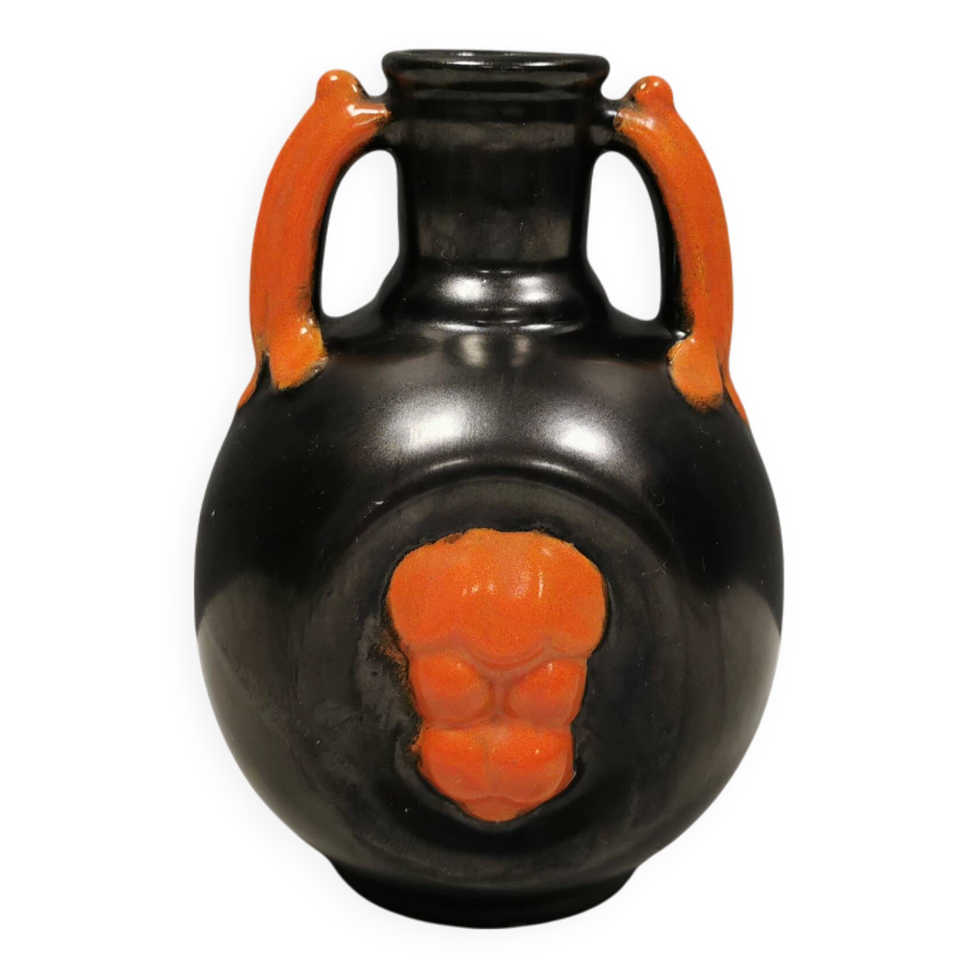 Vase in metallic glaze with orange details, Upsala Ekeby Sweden