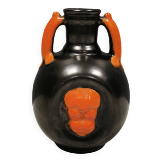Vase in metallic glaze with orange details, Upsala Ekeby Sweden
