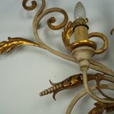 Pair of large floral wall lamps in gilded and lacquered metal. Italy 1960s