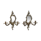 Pair of vintage bronze wall sconces with mirror and 2 candles