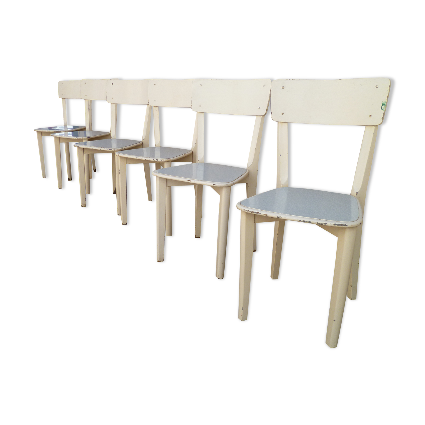 Set of 6 chairs sitting painted bentwood 1950s formica
