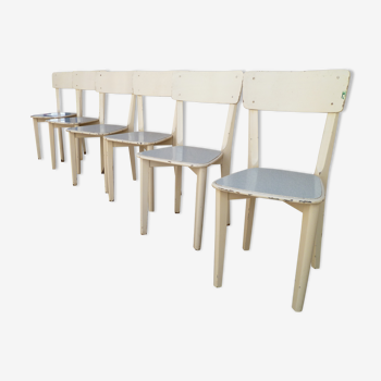 Lot de 6 chaises en bois courbé peint assises formica années 1950