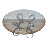 Table basse vintage Spage Age en verre et chrome. Style Hesterberg