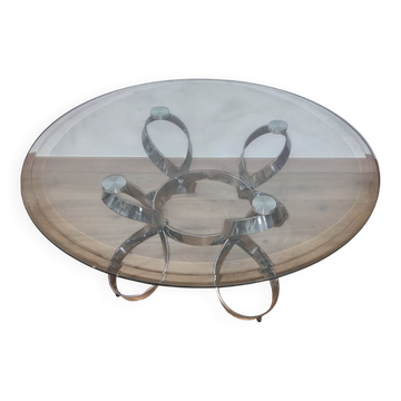 Vintage Space Age coffee table in glass and chrome. Hesterberg style.