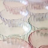 Set of 8 small bowls in pink, green and blue glass Rosaline, Arcoroc, vintage French, vintage