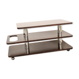 Coffee Table-Bar low laminate rosewood and chromed metal, Italy 70's