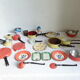 Vintage dinette in enamelled sheet metal of 27 pieces