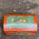 Small Chinese orange wooden flowered jewelry box