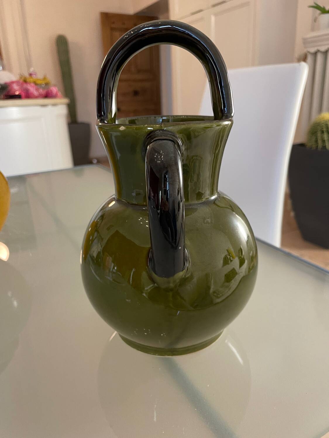 Pitcher in Provence khaki varnished clay signature Camares