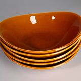 Set of 5 oval orange-yellow ceramic bowls from Faïencerie S