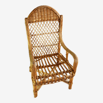 Handmade childrens chair made of bamboo, wicker and wood, vintage from the 1970s