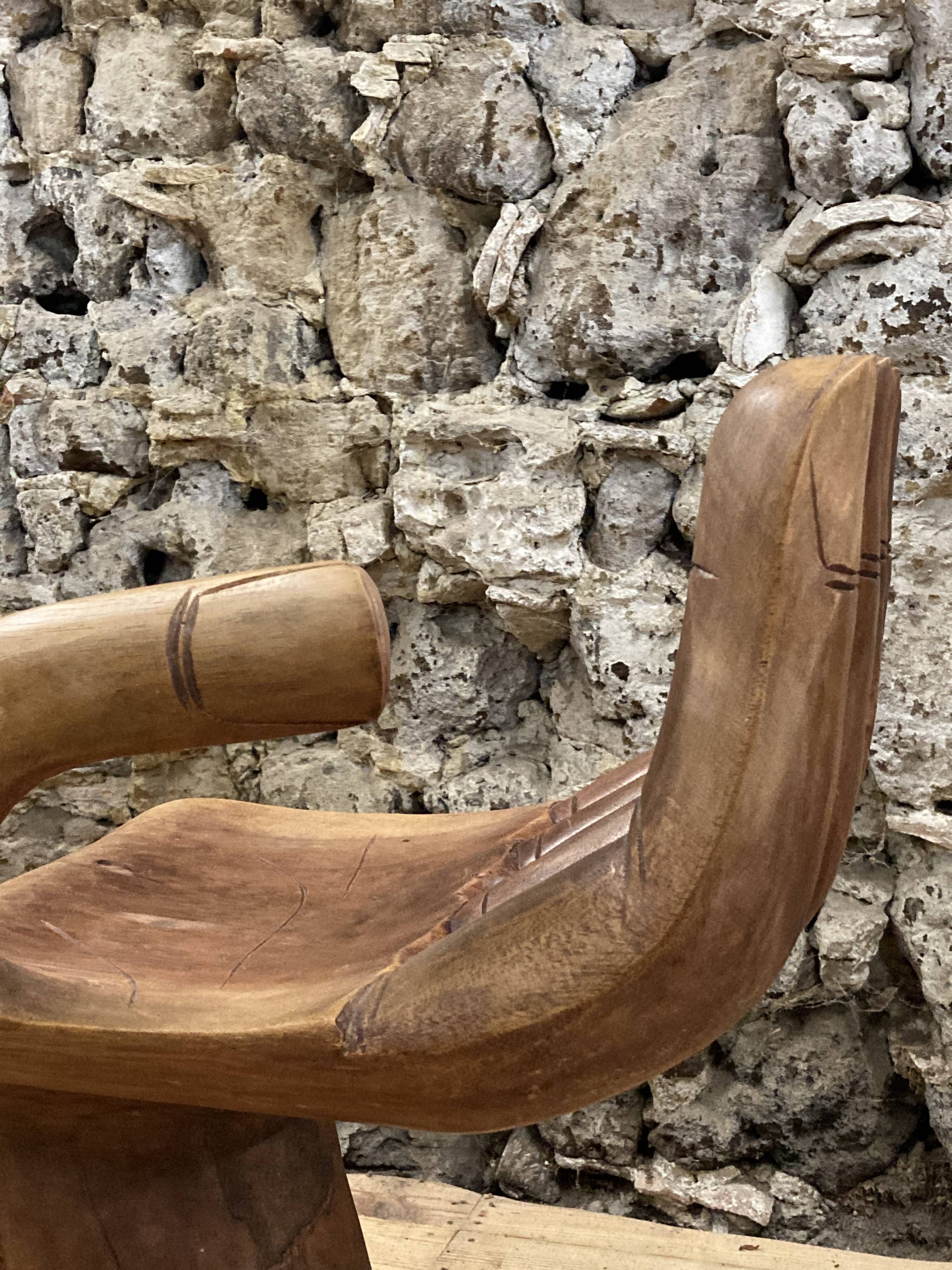 Unique vintage exotic wood hand chair, 70s