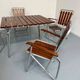 Salon de jardin vintage pliant, table et 4 fauteuils en bois et métal, 1960