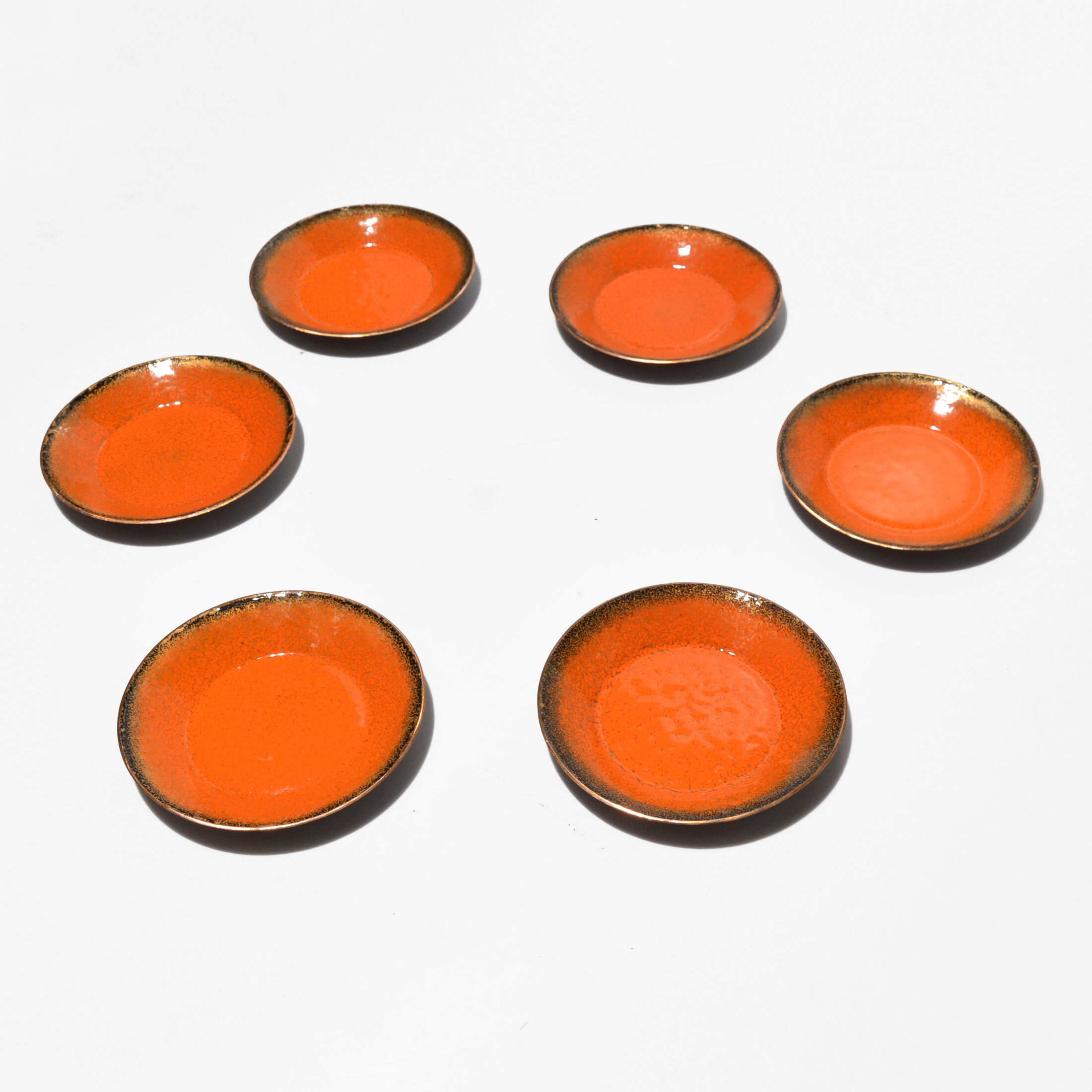 Set of six enameled copper plates, germany, 1960s