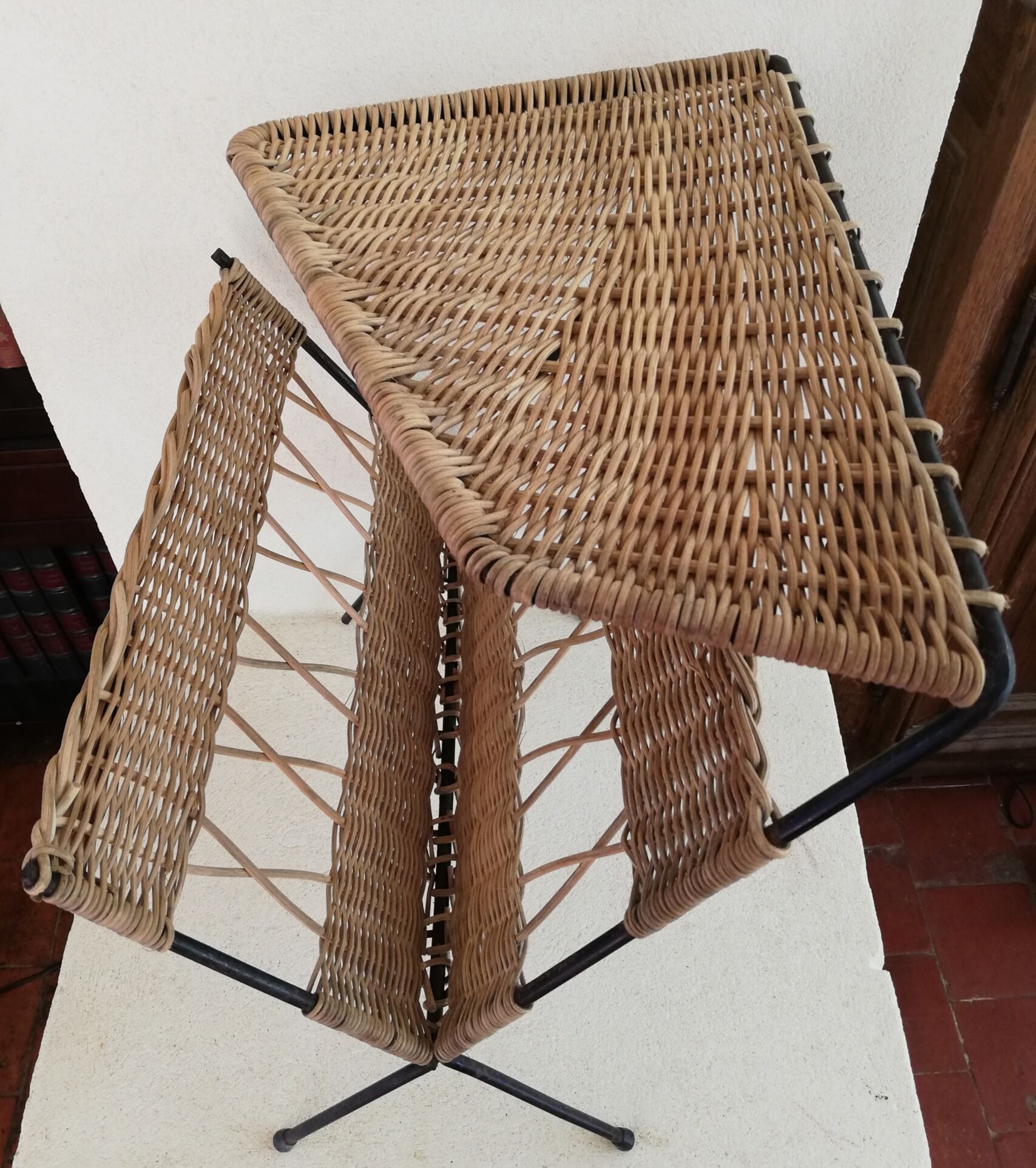 1950s Rattan Magazine Rack