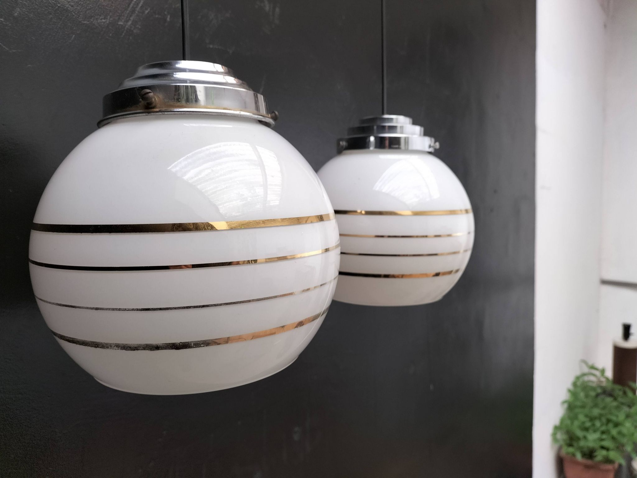 Pair of opaline pendant lights
