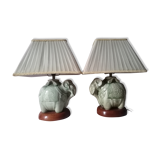 Duo of elephant lamps in cermal
