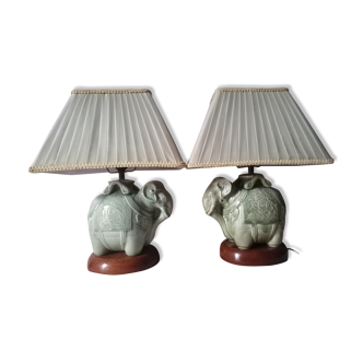 Duo of elephant lamps in cermal