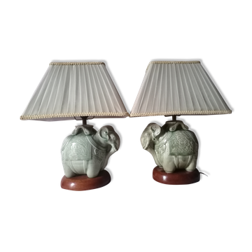 Duo of elephant lamps in cermal