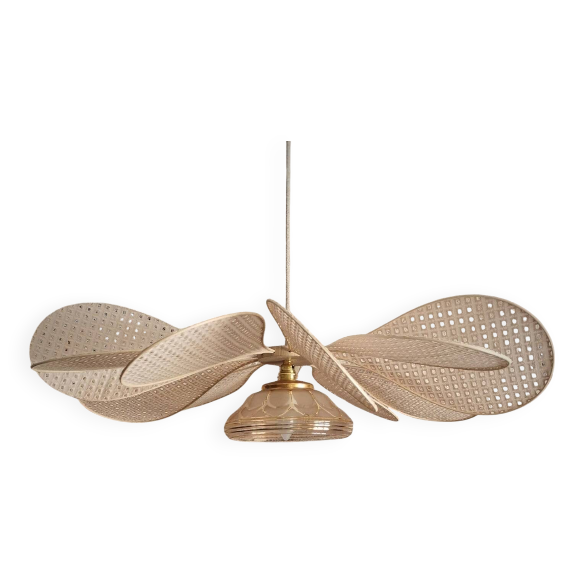 Rattan and English embroidery flower pendant light