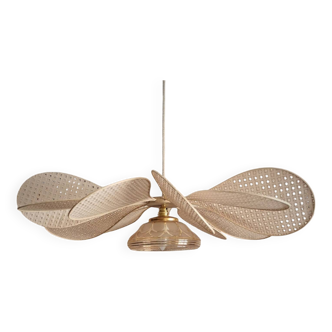Rattan and English embroidery flower pendant light
