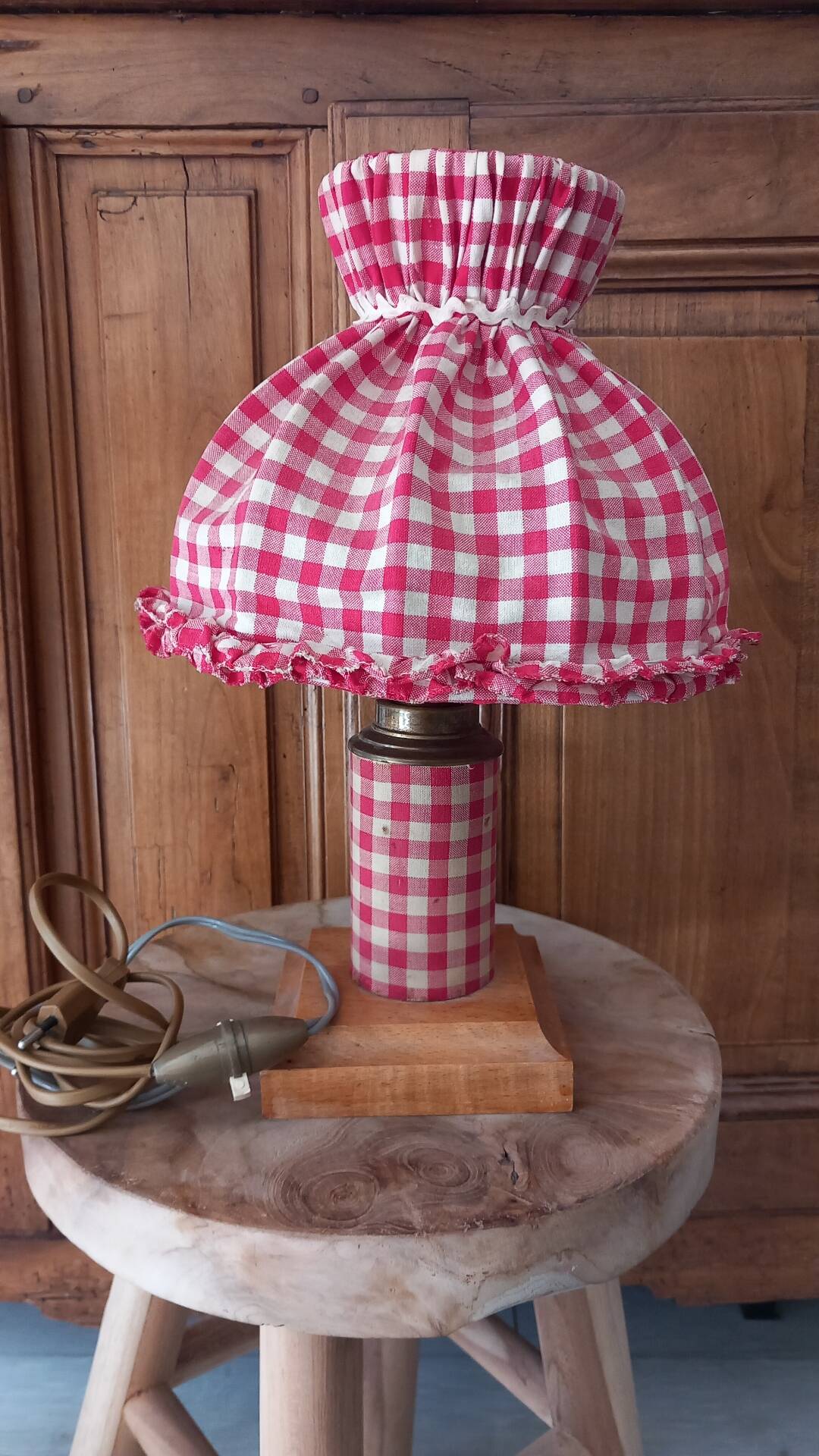 Lampe à poser rustique abat- jour vichy cottagecore