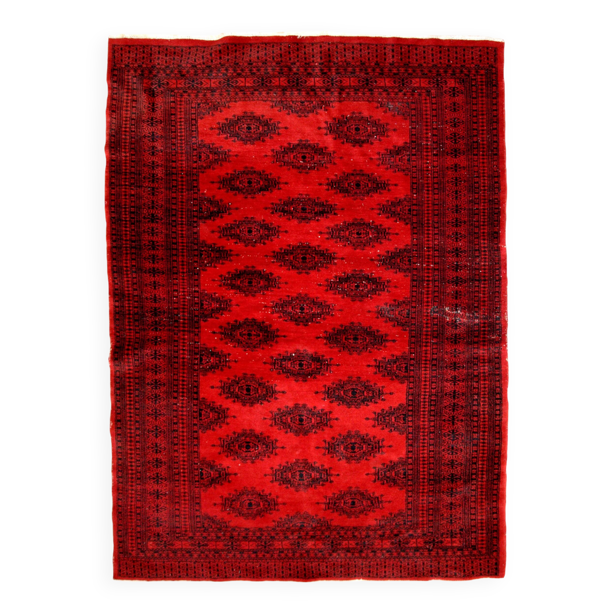Tapis vintage fait main Ersari en laine rouge vif (122cm x 179cm)