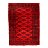 Tapis vintage fait main Ersari en laine rouge vif (122cm x 179cm)