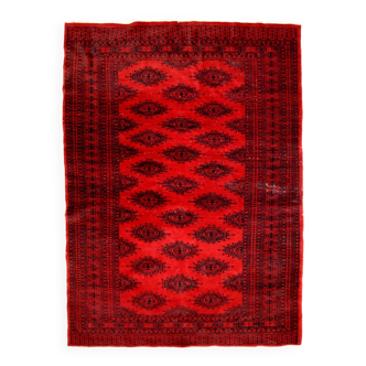Tapis vintage fait main Ersari en laine rouge vif (122cm x 179cm)