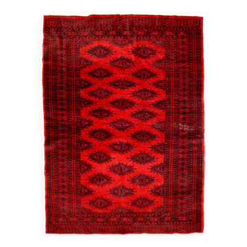 Tapis vintage fait main Ersari en laine rouge vif (122cm x 179cm)