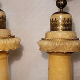 Pair of lamp on column in alabaster gilded brass frame