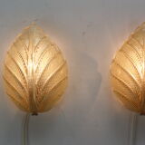 Set of 2 swedish leaf shaped wall sconces Fritz Kurz  for Orrefors, 1960s