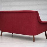 Canapé 2 places danois des années 1970, tissu d'ameublement, bois de teck.