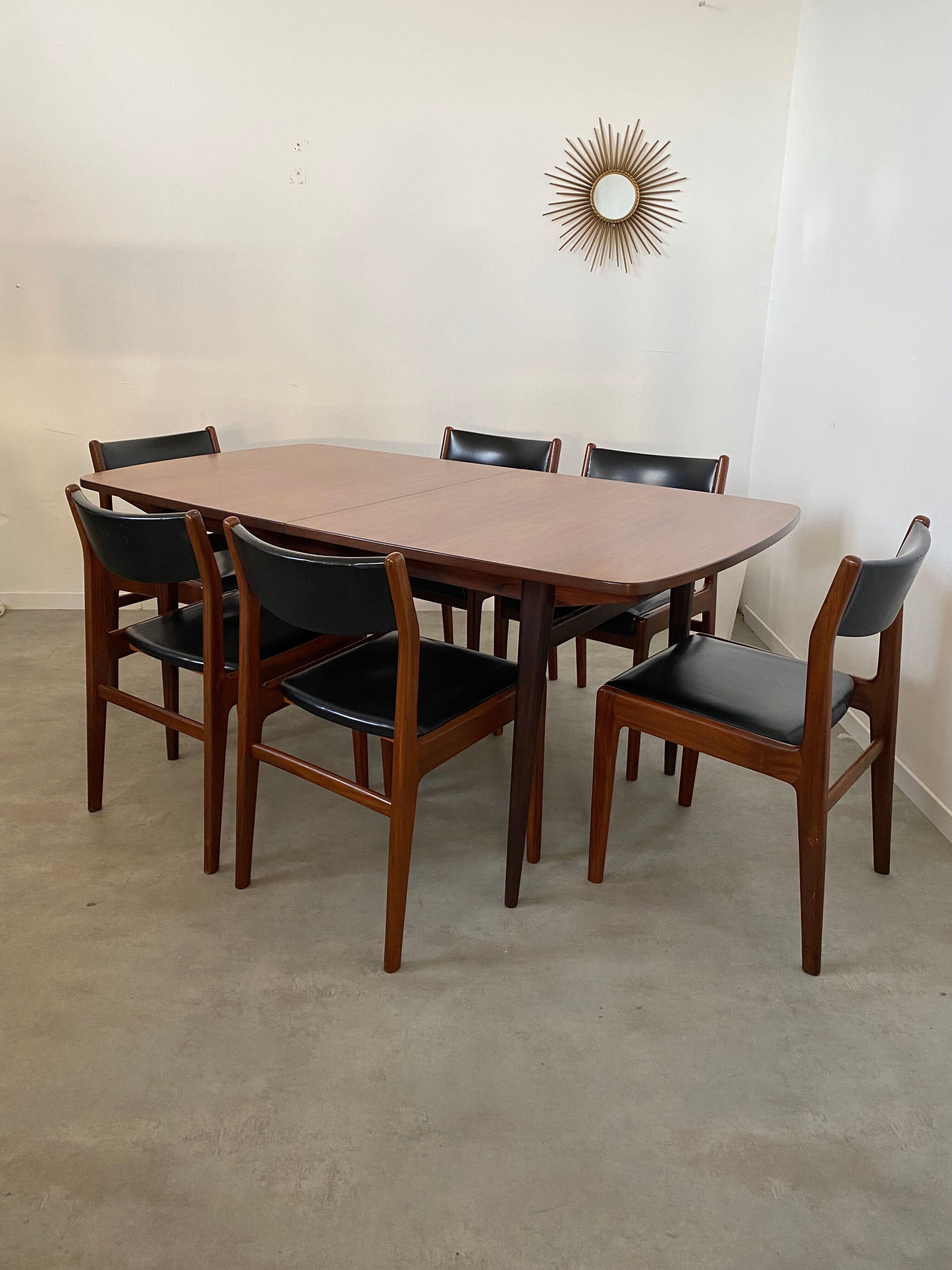 Table and 6 chairs teak wood Scandinavian design 60s vintage