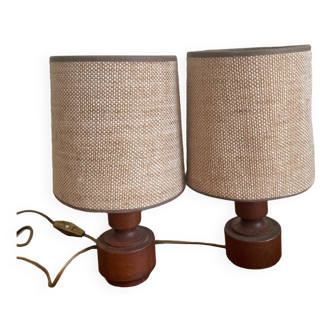 Paire de lampe bois et jute