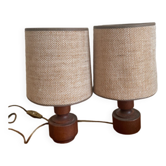 Pair of wood and jute lamps