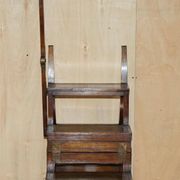Victorian library chair, convertible, hardwood, leather, brass, circa 1880.