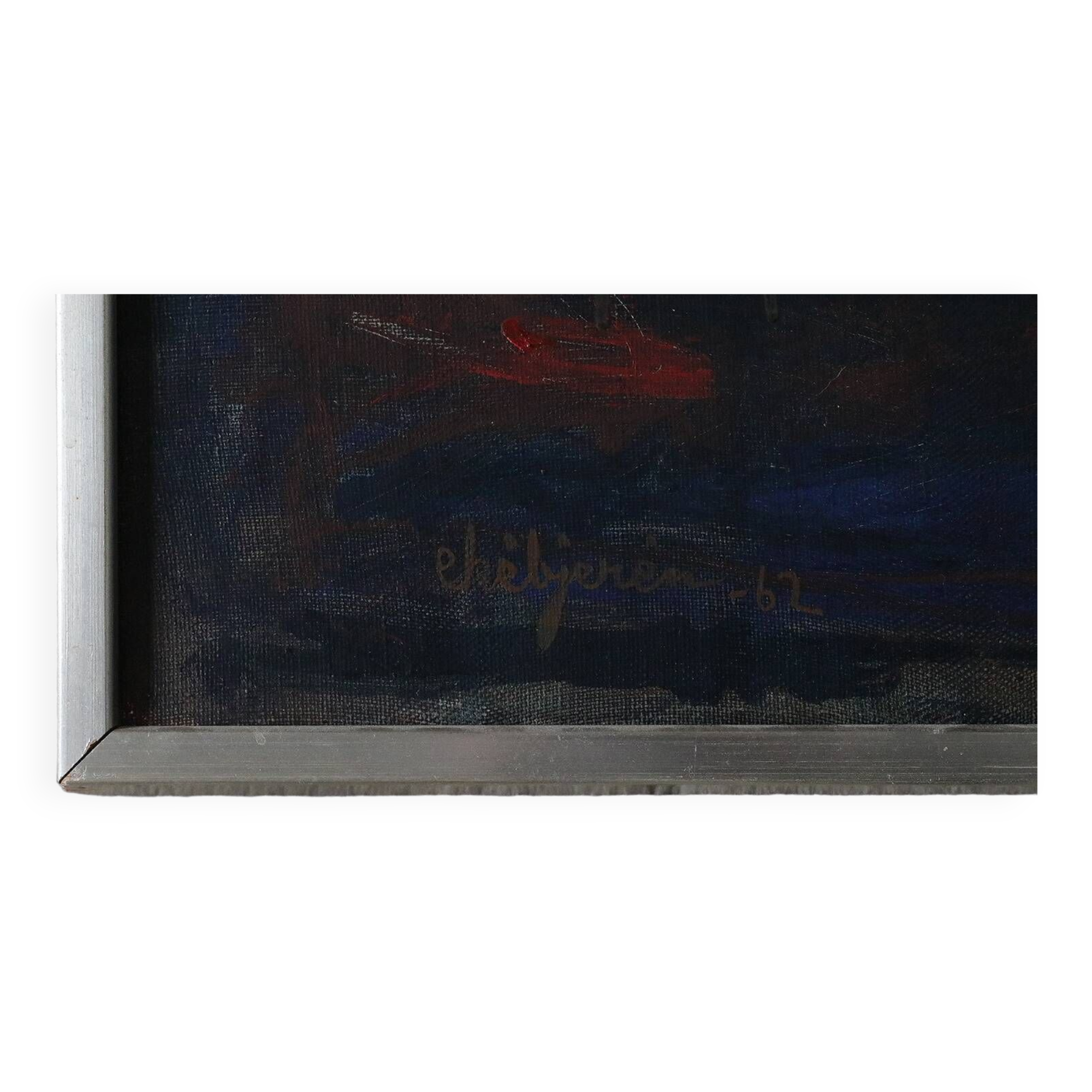 Eke Bjérén, Röd Aften, Huile sur toile, 1962, Encadrée